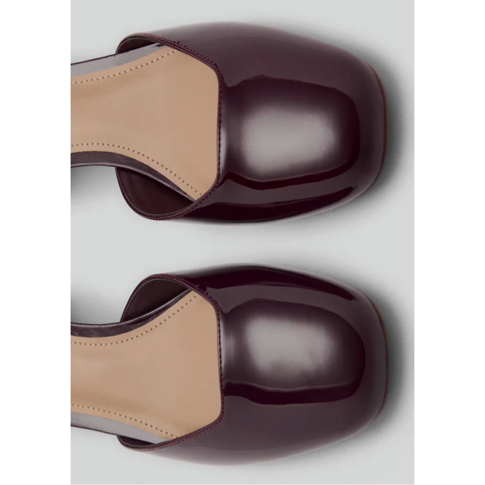 NEW MANGO MNG BURGUNDY PATENT ANKLE STRAP BLOCK HEELS SHOES SZ 38 US 7.5 - Picture 4 of 8